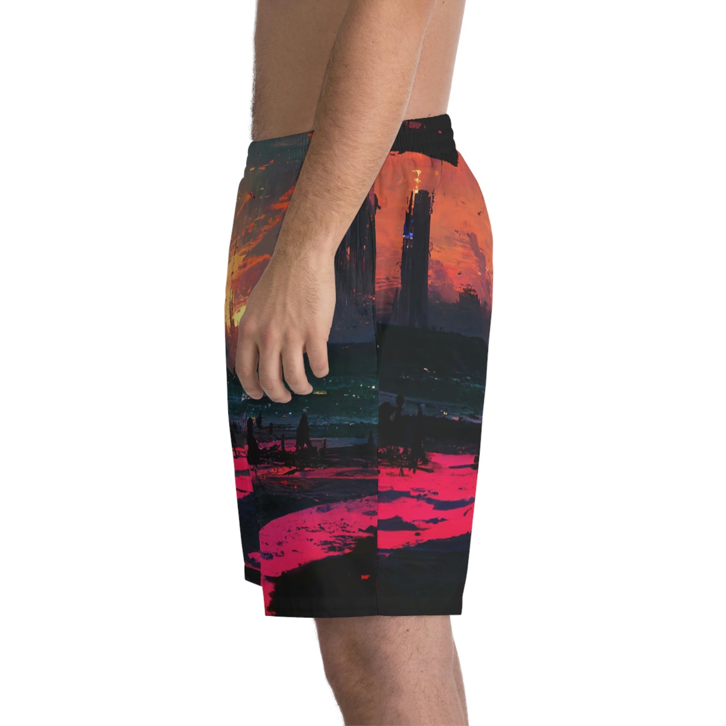 .Sunset Beach. - Men's Elastic Beach Shorts (AOP)