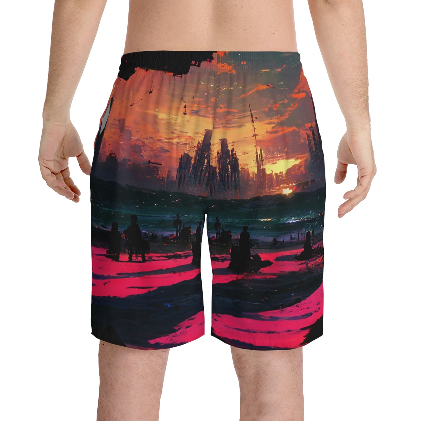 .Sunset Beach. - Men's Elastic Beach Shorts (AOP)