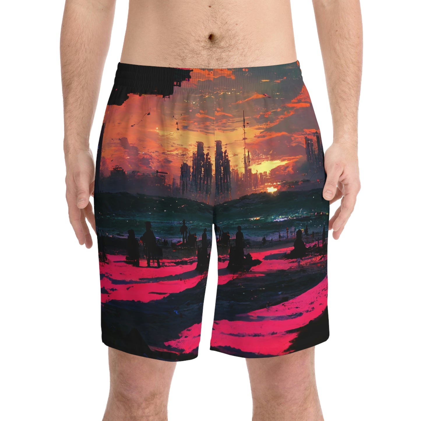.Sunset Beach. - Men's Elastic Beach Shorts (AOP)